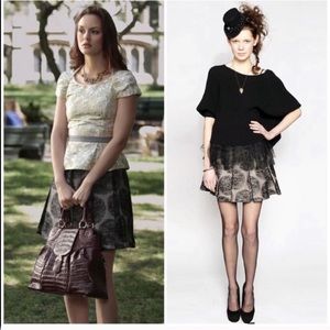 Alice + Olivia gray and black polka dot skirt 10